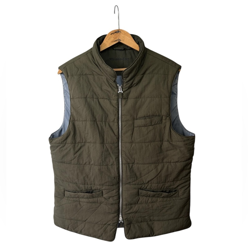 Williams & Kent | Men's Olive Green Quilted Zip Front Mock Collar Puffer Vest, M